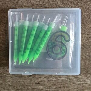 Green Pixelated Gamer Birthday Candle Set Number 6 Video Game Theme 8pc New